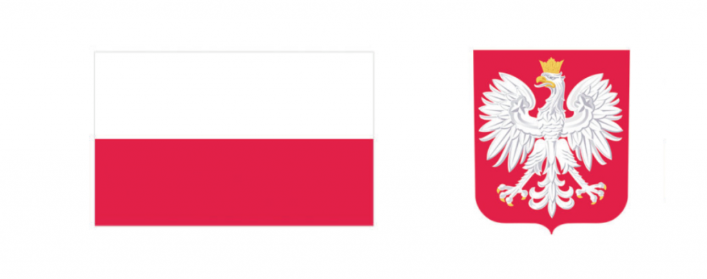 Flaga oraz godło Polski.