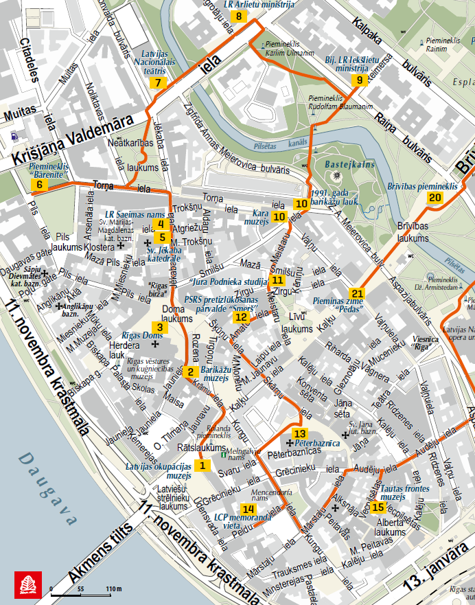 Mapa spaceru historycznego po Rydze śladami miejsc pamięci